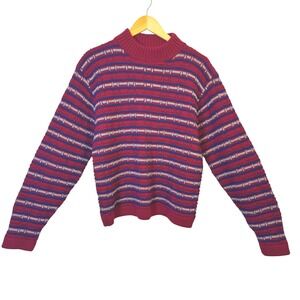 Jeff Ram by Lord Jeff Men Sweater  Medium Mock Neck Striped Wool Vintage 70s